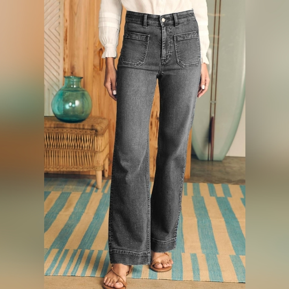 Women’s Gray Wide Leg Jeans – High Waisted Stretch Straight Leg Denim